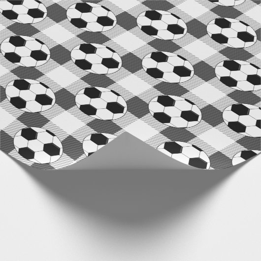 Voetbal Plaid Pattern in zwart wit en grijs Cadeaupapier (Hoek)