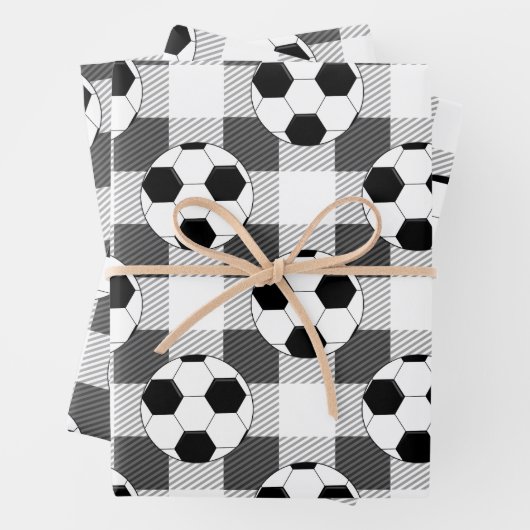 Voetbal Plaid Pattern in zwart wit en grijs Inpakpapier Vel (In situ)