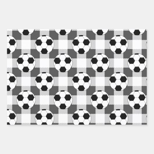 Voetbal Plaid Pattern in zwart wit en grijs Inpakpapier Vel (Voorkant 3)