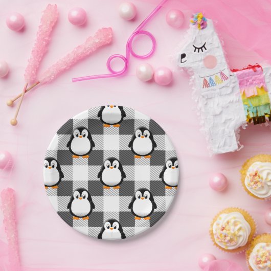 Voetbal Plaid Pattern in zwart wit en grijs Papieren Bordje (Feest)