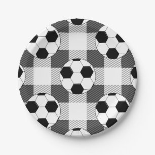 Voetbal Plaid Pattern in zwart wit en grijs Papieren Bordje