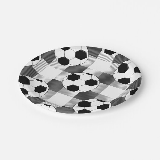 Voetbal Plaid Pattern in zwart wit en grijs Papieren Bordje (Gekanteld)