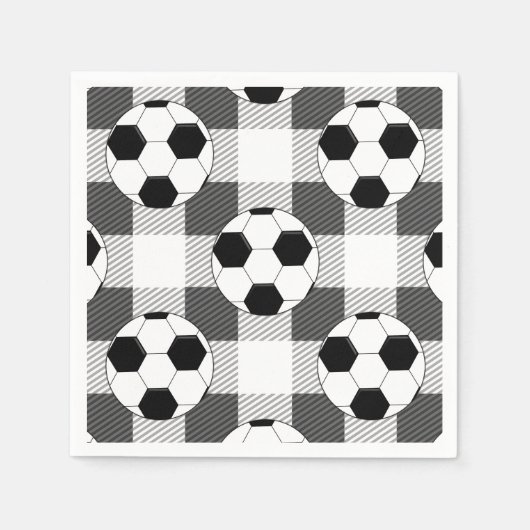 Voetbal Plaid Pattern in zwart wit en grijs Servet (Voorkant)