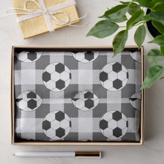 Voetbal Plaid Pattern in zwart wit en grijs Tissuepapier (Geschenk)
