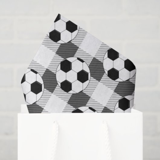 Voetbal Plaid Pattern in zwart wit en grijs Tissuepapier (Cadeauzakje)