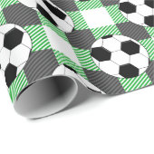 Voetbal Plaid Pattern In Zwart Wit En Groen Cadeaupapier (Rol Hoek)