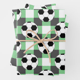 Voetbal Plaid Pattern In Zwart Wit En Groen Inpakpapier Vel