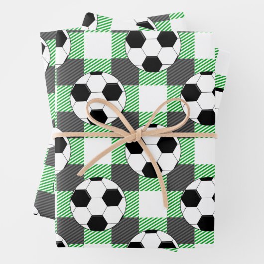 Voetbal Plaid Pattern In Zwart Wit En Groen Inpakpapier Vel (In situ)