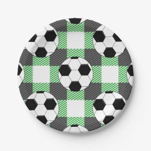 Voetbal Plaid Pattern In Zwart Wit En Groen Papieren Bordje
