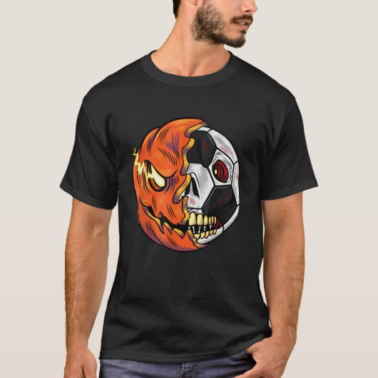 Voetbal pomkin Skull Halloween Soccer Player T-shirt (Voorkant)