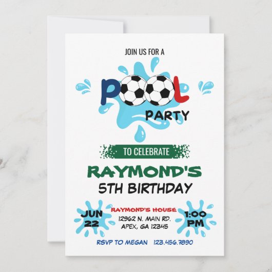 Voetbal Pool Party Verjaardag Kaart (Voorkant)