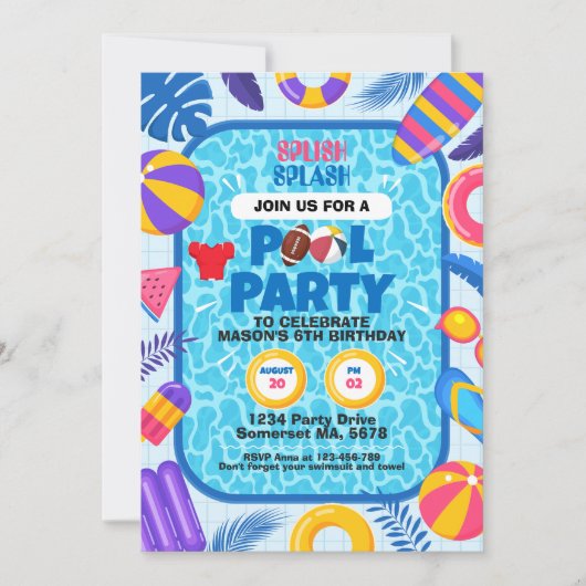 Voetbal Pool Party Verjaardag Kaart (Voorkant)
