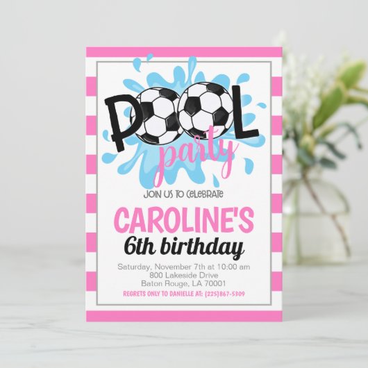 Voetbal Pool Party Verjaardag uitnodiging (Staand voorkant)