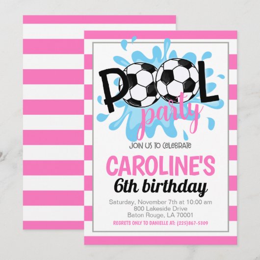 Voetbal Pool Party Verjaardag uitnodiging (Voorkant / Achterkant)