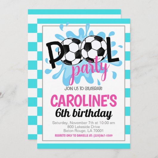 Voetbal Pool Party Verjaardag uitnodiging (Voorkant / Achterkant)