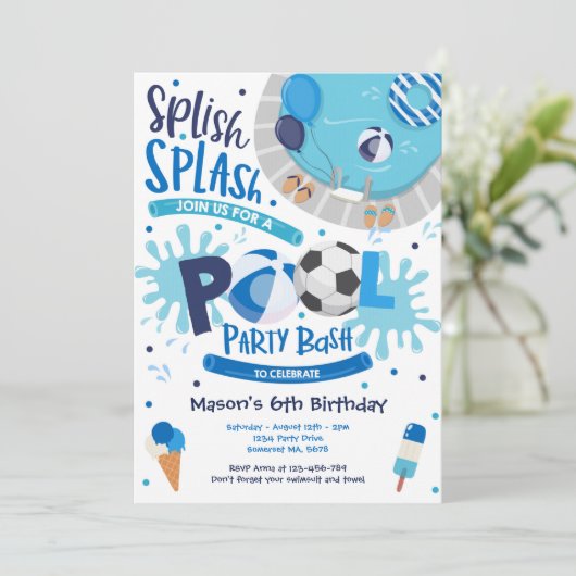 Voetbal Pool Splish Splash Pool Birthday Kaart (Staand voorkant)