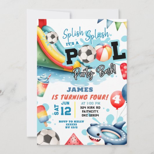 Voetbal Pool verjaardagsfeestje Kaart (Voorkant)