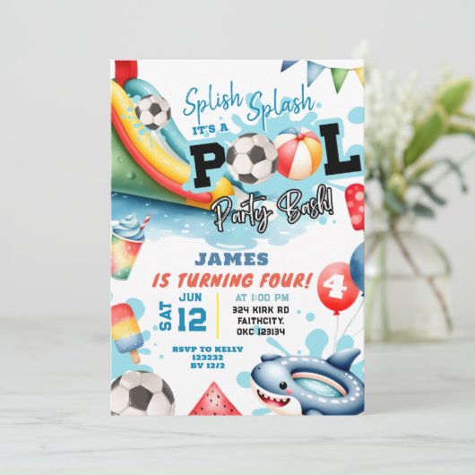 Voetbal Pool verjaardagsfeestje Kaart (Staand voorkant)