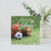 Voetbal Prettige feestdagen met bal op groen gras Feestdagenkaart (Staand voorkant)