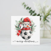 Voetbal Prettige Feestdagen Sneeuwman Kerstkrans Feestdagenkaart (Staand voorkant)