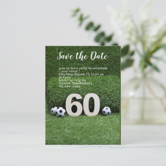 Voetbal redt de datum 60th Birthday Party Briefkaart (Staand voorkant)