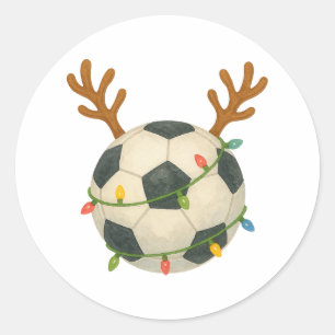 Voetbal Reindeer Kerstverlichting Grappige Sport Ronde Sticker