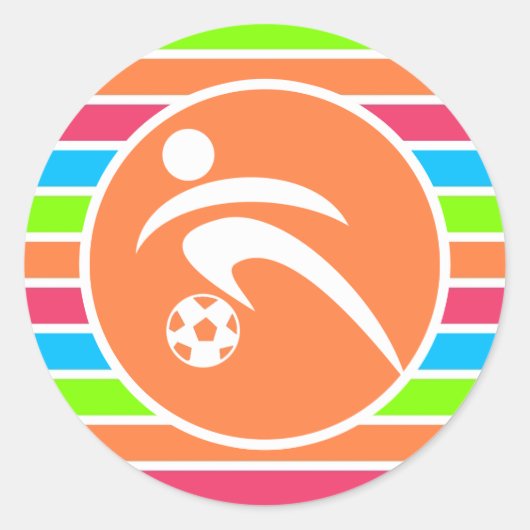 Voetbal; Retro Neon Rainbow Ronde Sticker (Voorkant)