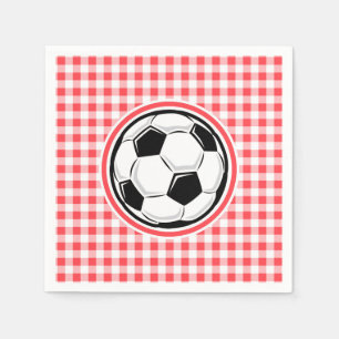 Voetbal; rode en witte gingham servetten