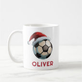 Voetbal Rode Kerstman Hoed Naam Kerstmis  Koffiemok (Links)