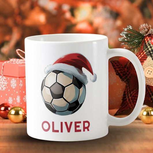 Voetbal Rode Kerstman Hoed Naam Kerstmis  Koffiemok