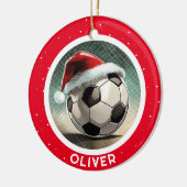 Voetbal Rode Santa Hat Christmas Kind`s Naam Keramisch Ornament (Links)