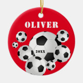 Voetbal Rode Sport Kinderen Keramisch Ornament (Voorkant)