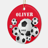 Voetbal Rode Sport Kinderen Keramisch Ornament (Links)