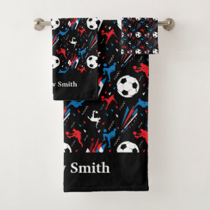 Voetbal Rood Blauw Geometrische grafische kaart Bad Handdoek