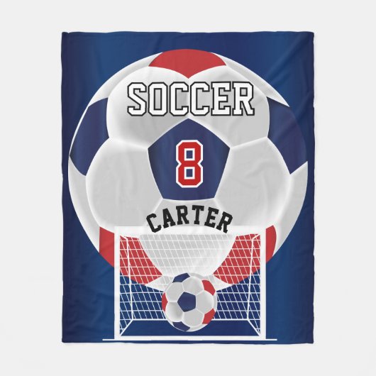Voetbal - Rood, wit en blauw Fleece Deken (Voorkant)