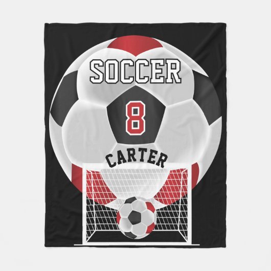 Voetbal - Rood, wit en zwart Fleece Deken (Voorkant)