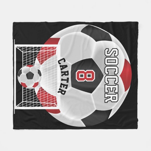 Voetbal - Rood, wit en zwart Fleece Deken (Voorkant (Horizontaal))