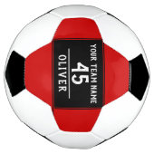 Voetbal rood zwart met teamnaam nummer (Gedraaid)