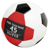 Voetbal rood zwart met teamnaam nummer (Drie kwart)