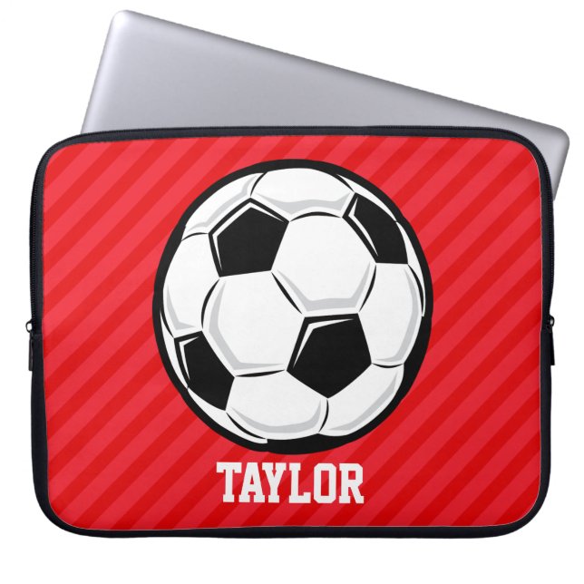 Voetbal; roodrode strepen laptop sleeve (Voorkant)