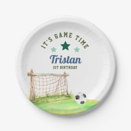 Voetbal Rookie “It's Game Time” Eerste Verjaardag Papieren Bordje