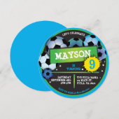 VOETBAL ROUND Blue Birthday Party Invitation Kaart (Voorkant / Achterkant)