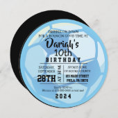 VOETBAL ROUND Blue Birthday Party Invitation Kaart (Voorkant / Achterkant)