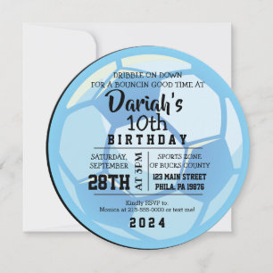 VOETBAL ROUND Blue Birthday Party Invitation Kaart