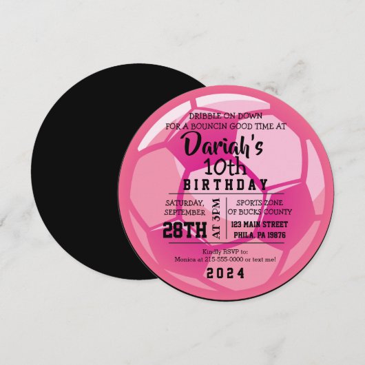 VOETBAL ROUND Pink Birthday Party Uitnodiging (Voorkant / Achterkant)