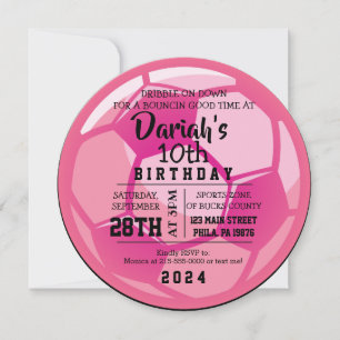 VOETBAL ROUND Pink Birthday Party Uitnodiging