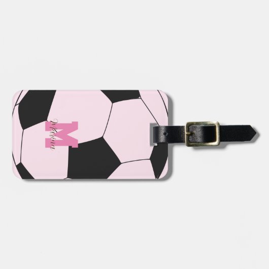 Voetbal roze bagagelabel (Voorkant horizontaal)