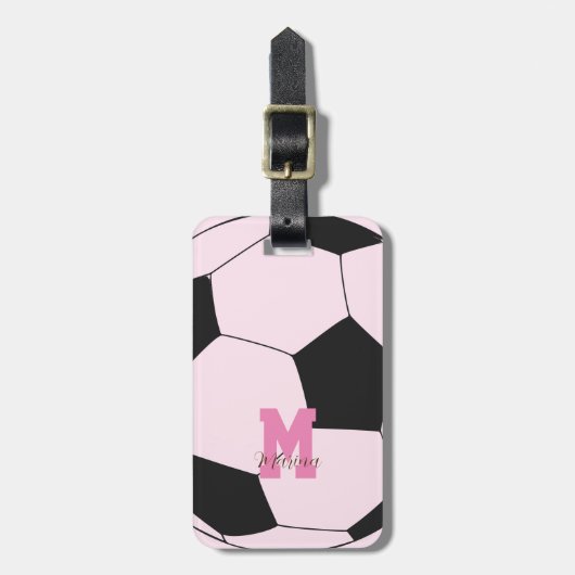 Voetbal roze bagagelabel (Voorkant verticaal)