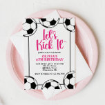 Voetbal Roze Birthday Kaart<br><div class="desc">Warme roze,  zwarte en witte voetbaldag</div>
