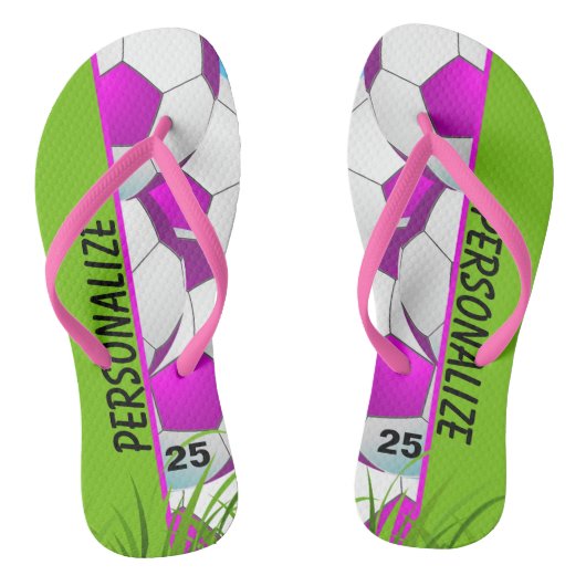 Voetbal Roze Custom Teenslippers (Voetbed)